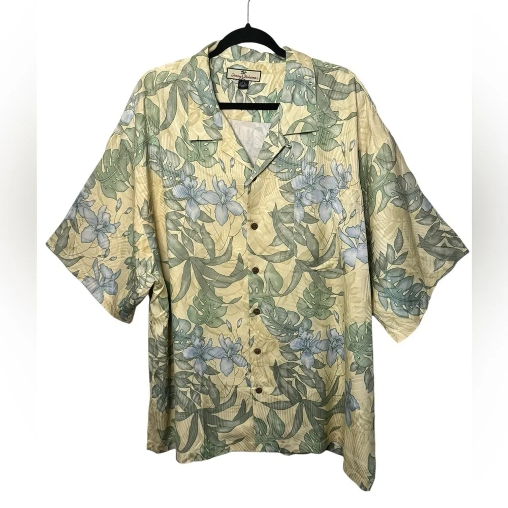 Tommy Bahama Floral Hawaiian Print Silk Camp Shirt Size XXL
